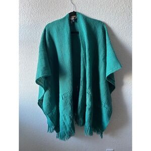 Manos del Uruguay Teal Woolmark Pure New Wool Hand Knit Shawl Wrap Blanket Artsy